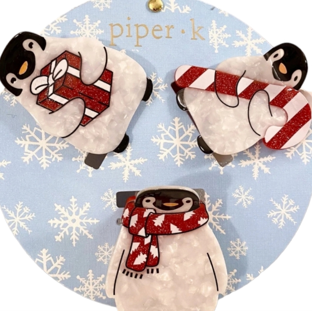 Piper K Christmas Penguin hair claw clips